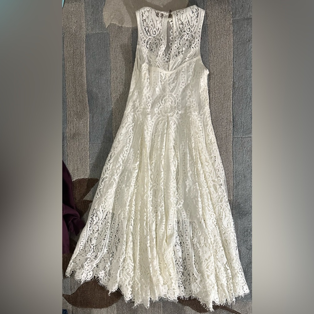 Free People Sleeveless Angel Rays Illusion Floral Lace Midi Trapeze Dress - Picture 10 of 11